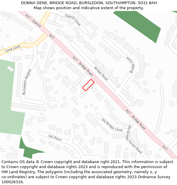 DONNA DENE, BRIDGE ROAD, BURSLEDON, SOUTHAMPTON, SO31 8AH: Location map and indicative extent of plot