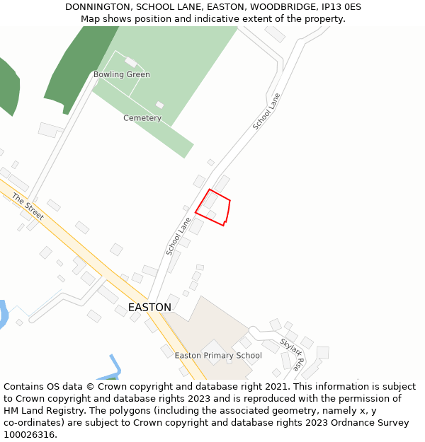 DONNINGTON, SCHOOL LANE, EASTON, WOODBRIDGE, IP13 0ES: Location map and indicative extent of plot