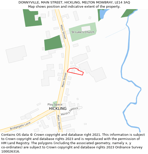 DONNYVILLE, MAIN STREET, HICKLING, MELTON MOWBRAY, LE14 3AQ: Location map and indicative extent of plot