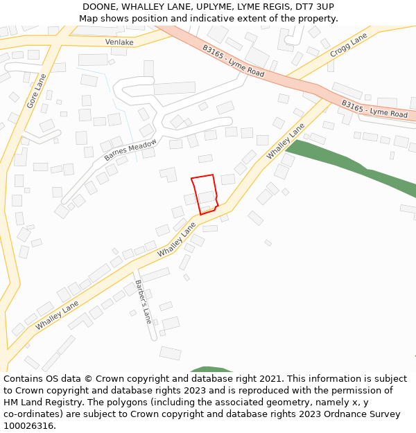 DOONE, WHALLEY LANE, UPLYME, LYME REGIS, DT7 3UP: Location map and indicative extent of plot