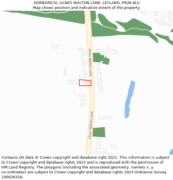 DORBARICIA, ULNES WALTON LANE, LEYLAND, PR26 8LU: Location map and indicative extent of plot