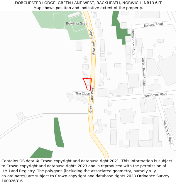 DORCHESTER LODGE, GREEN LANE WEST, RACKHEATH, NORWICH, NR13 6LT: Location map and indicative extent of plot