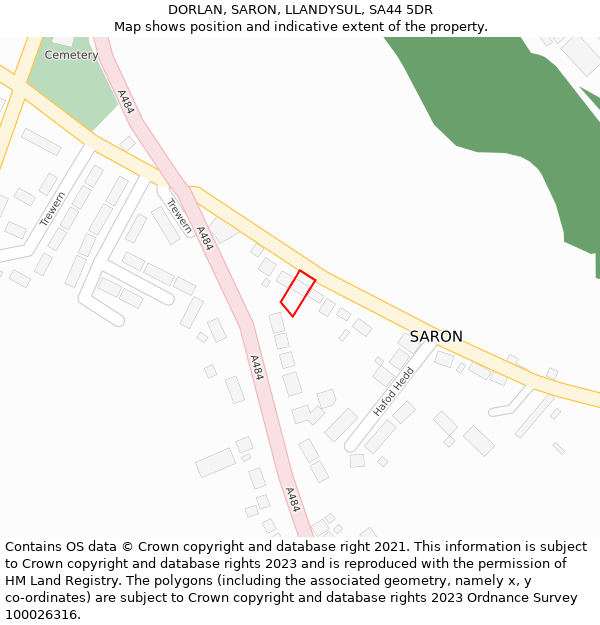 DORLAN, SARON, LLANDYSUL, SA44 5DR: Location map and indicative extent of plot