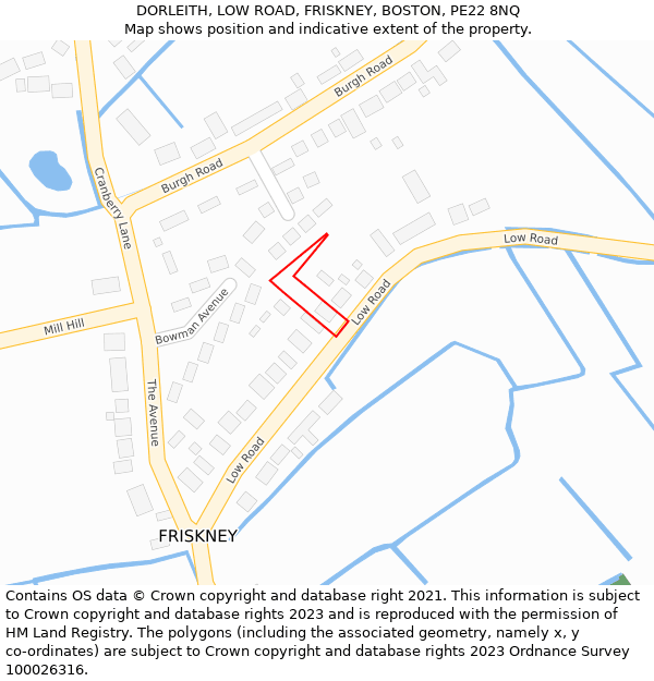 DORLEITH, LOW ROAD, FRISKNEY, BOSTON, PE22 8NQ: Location map and indicative extent of plot