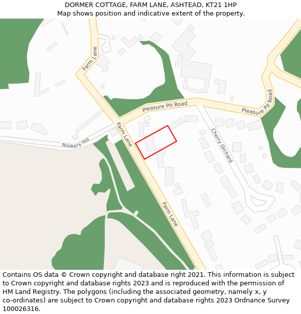 DORMER COTTAGE, FARM LANE, ASHTEAD, KT21 1HP: Location map and indicative extent of plot