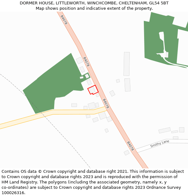 DORMER HOUSE, LITTLEWORTH, WINCHCOMBE, CHELTENHAM, GL54 5BT: Location map and indicative extent of plot