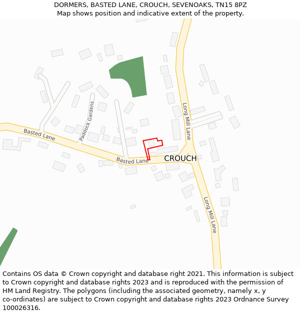 DORMERS, BASTED LANE, CROUCH, SEVENOAKS, TN15 8PZ: Location map and indicative extent of plot