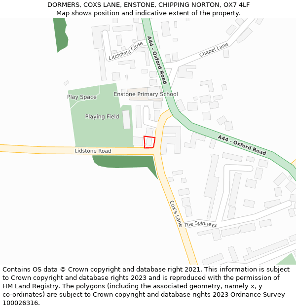 DORMERS, COXS LANE, ENSTONE, CHIPPING NORTON, OX7 4LF: Location map and indicative extent of plot