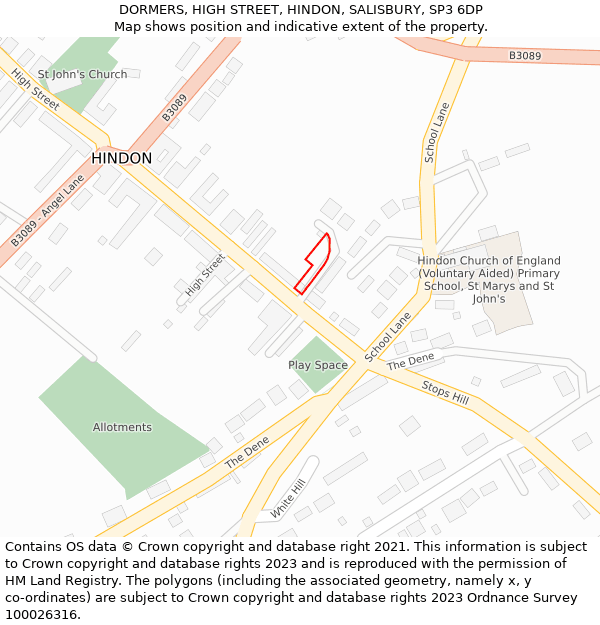 DORMERS, HIGH STREET, HINDON, SALISBURY, SP3 6DP: Location map and indicative extent of plot