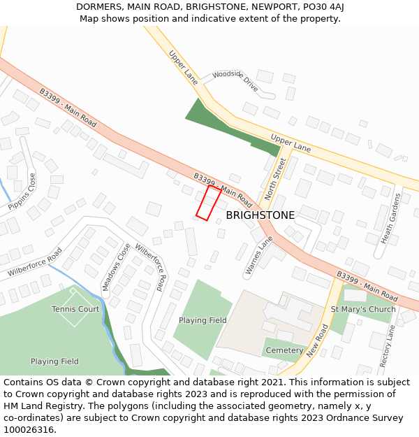 DORMERS, MAIN ROAD, BRIGHSTONE, NEWPORT, PO30 4AJ: Location map and indicative extent of plot