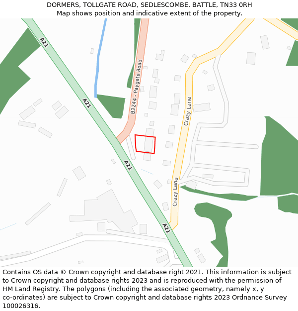 DORMERS, TOLLGATE ROAD, SEDLESCOMBE, BATTLE, TN33 0RH: Location map and indicative extent of plot