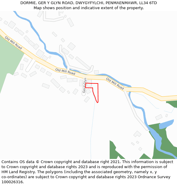 DORMIE, GER Y GLYN ROAD, DWYGYFYLCHI, PENMAENMAWR, LL34 6TD: Location map and indicative extent of plot