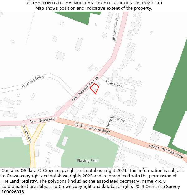 DORMY, FONTWELL AVENUE, EASTERGATE, CHICHESTER, PO20 3RU: Location map and indicative extent of plot