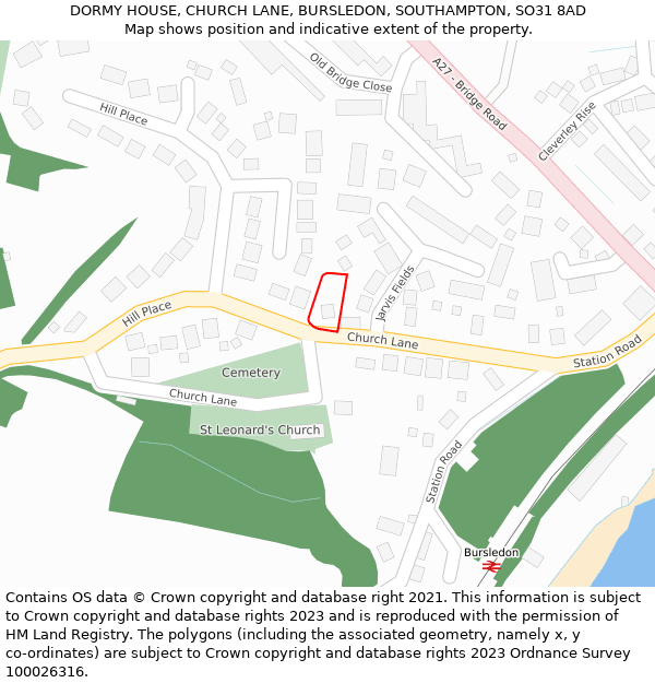 DORMY HOUSE, CHURCH LANE, BURSLEDON, SOUTHAMPTON, SO31 8AD: Location map and indicative extent of plot