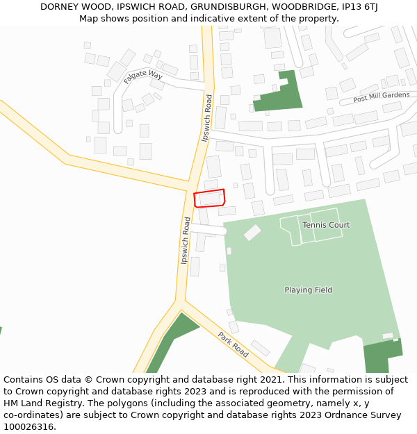 DORNEY WOOD, IPSWICH ROAD, GRUNDISBURGH, WOODBRIDGE, IP13 6TJ: Location map and indicative extent of plot