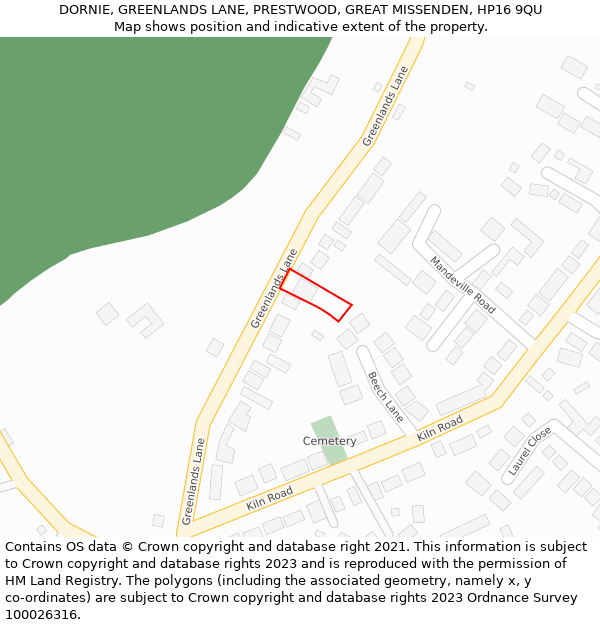 DORNIE, GREENLANDS LANE, PRESTWOOD, GREAT MISSENDEN, HP16 9QU: Location map and indicative extent of plot
