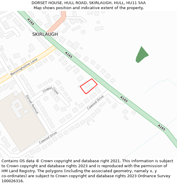 DORSET HOUSE, HULL ROAD, SKIRLAUGH, HULL, HU11 5AA: Location map and indicative extent of plot