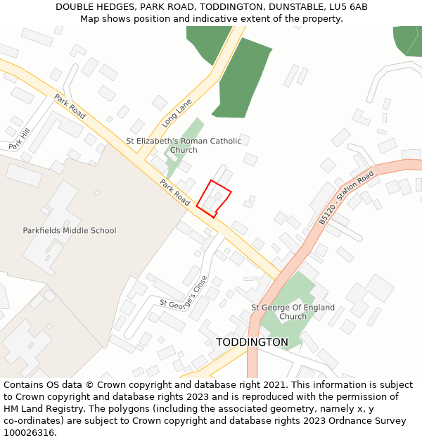 DOUBLE HEDGES, PARK ROAD, TODDINGTON, DUNSTABLE, LU5 6AB: Location map and indicative extent of plot