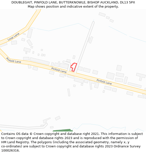 DOUBLEGAIT, PINFOLD LANE, BUTTERKNOWLE, BISHOP AUCKLAND, DL13 5PX: Location map and indicative extent of plot