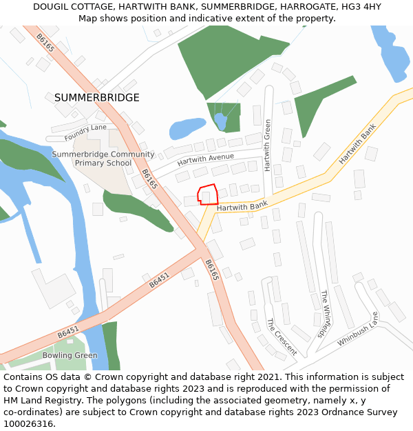 DOUGIL COTTAGE, HARTWITH BANK, SUMMERBRIDGE, HARROGATE, HG3 4HY: Location map and indicative extent of plot