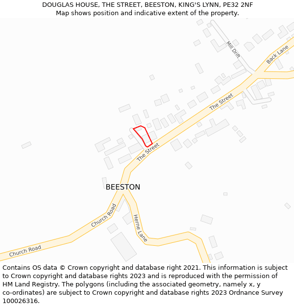 DOUGLAS HOUSE, THE STREET, BEESTON, KING'S LYNN, PE32 2NF: Location map and indicative extent of plot