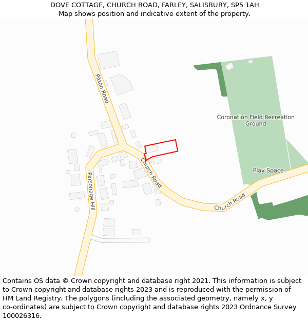 DOVE COTTAGE, CHURCH ROAD, FARLEY, SALISBURY, SP5 1AH: Location map and indicative extent of plot