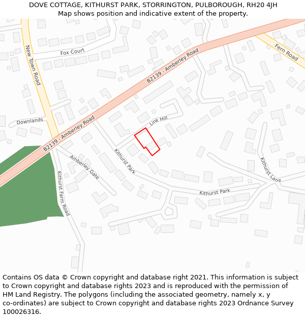 DOVE COTTAGE, KITHURST PARK, STORRINGTON, PULBOROUGH, RH20 4JH: Location map and indicative extent of plot