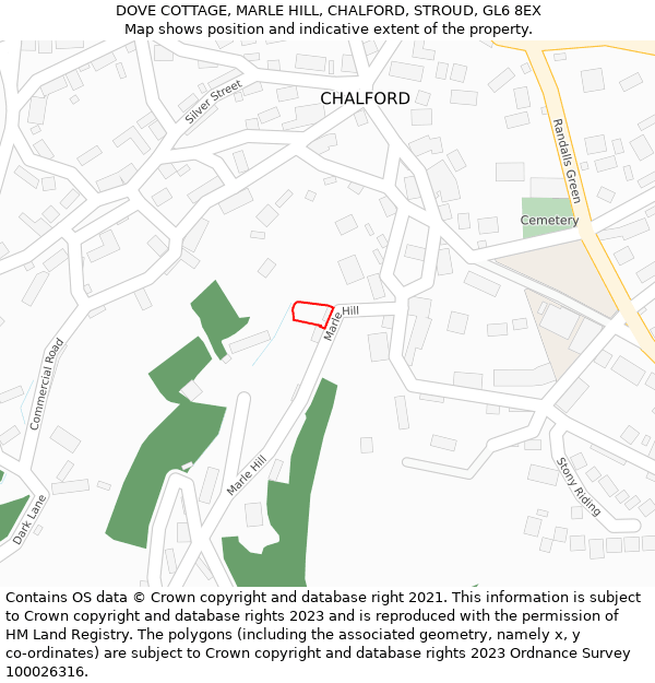DOVE COTTAGE, MARLE HILL, CHALFORD, STROUD, GL6 8EX: Location map and indicative extent of plot