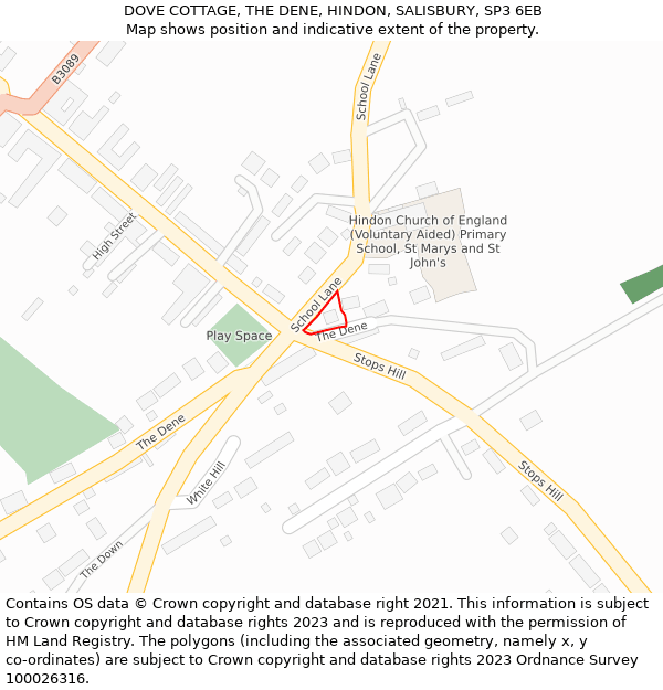 DOVE COTTAGE, THE DENE, HINDON, SALISBURY, SP3 6EB: Location map and indicative extent of plot