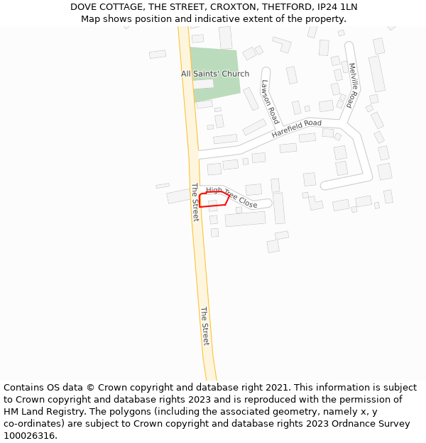 DOVE COTTAGE, THE STREET, CROXTON, THETFORD, IP24 1LN: Location map and indicative extent of plot