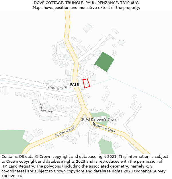 DOVE COTTAGE, TRUNGLE, PAUL, PENZANCE, TR19 6UG: Location map and indicative extent of plot