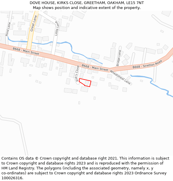 DOVE HOUSE, KIRKS CLOSE, GREETHAM, OAKHAM, LE15 7NT: Location map and indicative extent of plot