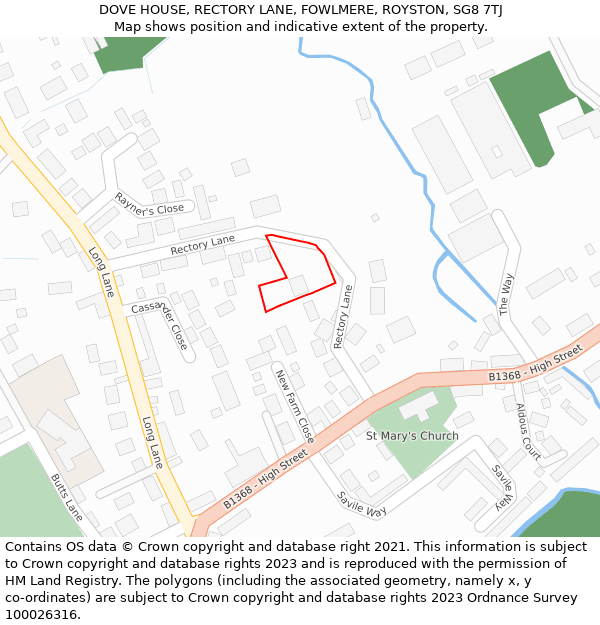 DOVE HOUSE, RECTORY LANE, FOWLMERE, ROYSTON, SG8 7TJ: Location map and indicative extent of plot
