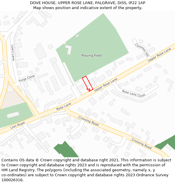 DOVE HOUSE, UPPER ROSE LANE, PALGRAVE, DISS, IP22 1AP: Location map and indicative extent of plot