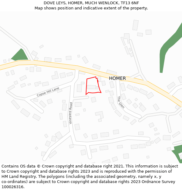 DOVE LEYS, HOMER, MUCH WENLOCK, TF13 6NF: Location map and indicative extent of plot