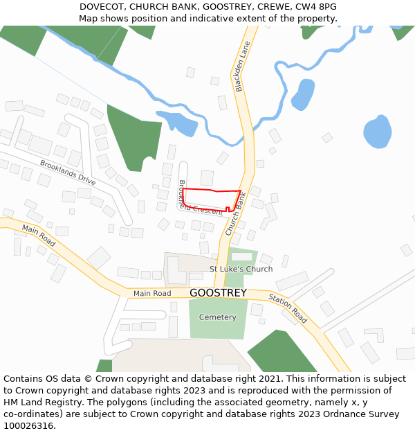 DOVECOT, CHURCH BANK, GOOSTREY, CREWE, CW4 8PG: Location map and indicative extent of plot