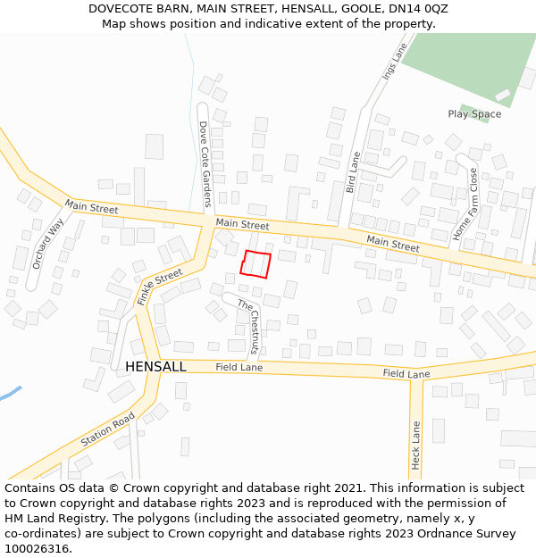 DOVECOTE BARN, MAIN STREET, HENSALL, GOOLE, DN14 0QZ: Location map and indicative extent of plot