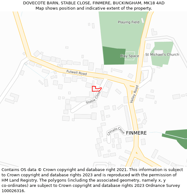 DOVECOTE BARN, STABLE CLOSE, FINMERE, BUCKINGHAM, MK18 4AD: Location map and indicative extent of plot