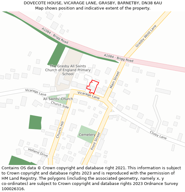 DOVECOTE HOUSE, VICARAGE LANE, GRASBY, BARNETBY, DN38 6AU: Location map and indicative extent of plot