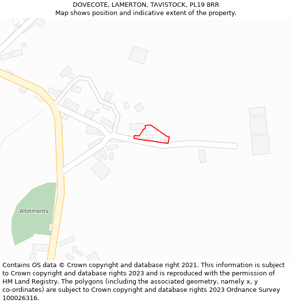 DOVECOTE, LAMERTON, TAVISTOCK, PL19 8RR: Location map and indicative extent of plot