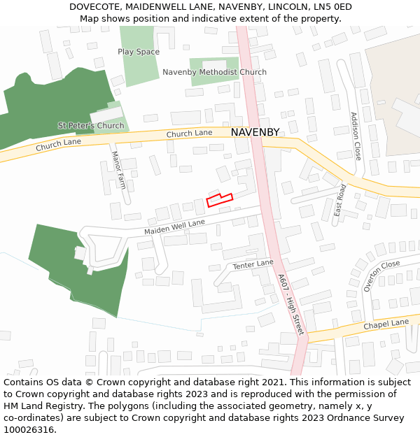 DOVECOTE, MAIDENWELL LANE, NAVENBY, LINCOLN, LN5 0ED: Location map and indicative extent of plot