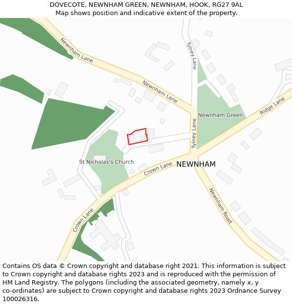 DOVECOTE, NEWNHAM GREEN, NEWNHAM, HOOK, RG27 9AL: Location map and indicative extent of plot