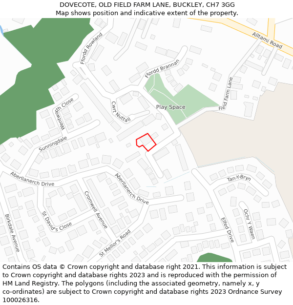 DOVECOTE, OLD FIELD FARM LANE, BUCKLEY, CH7 3GG: Location map and indicative extent of plot