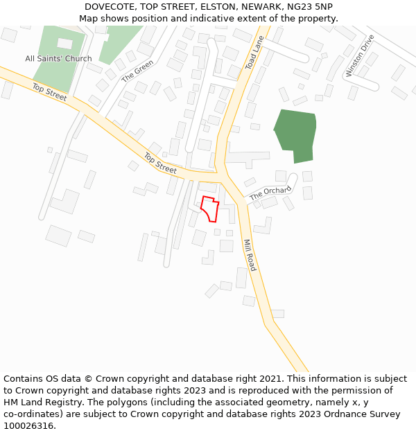 DOVECOTE, TOP STREET, ELSTON, NEWARK, NG23 5NP: Location map and indicative extent of plot
