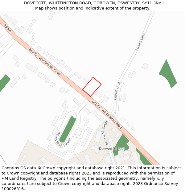 DOVECOTE, WHITTINGTON ROAD, GOBOWEN, OSWESTRY, SY11 3NA: Location map and indicative extent of plot