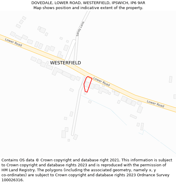 DOVEDALE, LOWER ROAD, WESTERFIELD, IPSWICH, IP6 9AR: Location map and indicative extent of plot