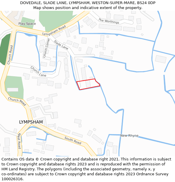 DOVEDALE, SLADE LANE, LYMPSHAM, WESTON-SUPER-MARE, BS24 0DP: Location map and indicative extent of plot