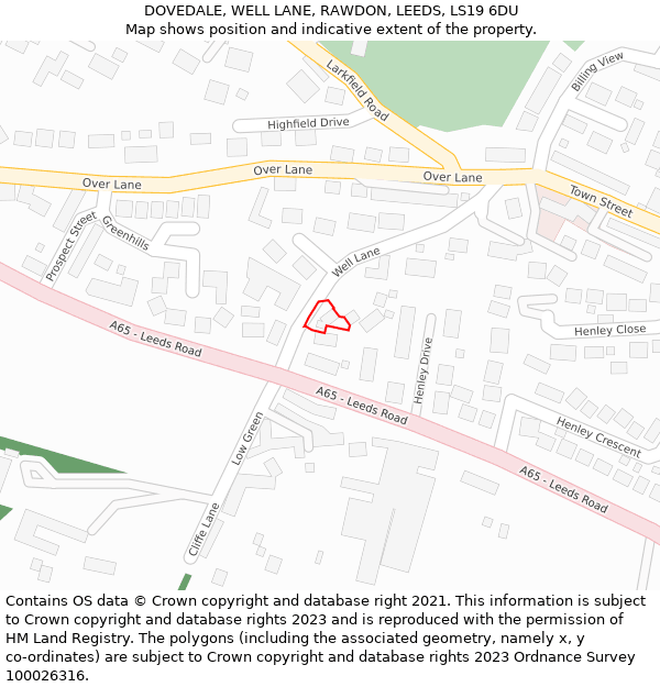 DOVEDALE, WELL LANE, RAWDON, LEEDS, LS19 6DU: Location map and indicative extent of plot