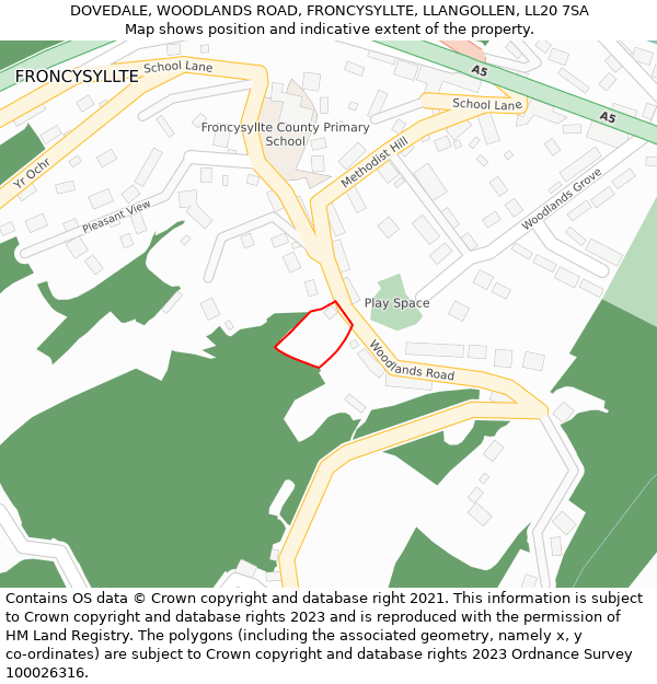 DOVEDALE, WOODLANDS ROAD, FRONCYSYLLTE, LLANGOLLEN, LL20 7SA: Location map and indicative extent of plot