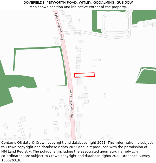 DOVEFIELDS, PETWORTH ROAD, WITLEY, GODALMING, GU8 5QW: Location map and indicative extent of plot